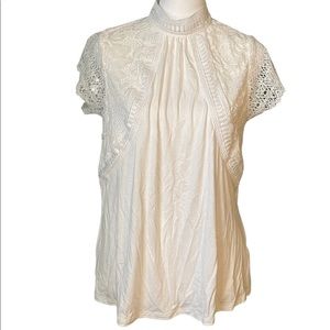 Cable & Gauge Lace Knit Top, S, White